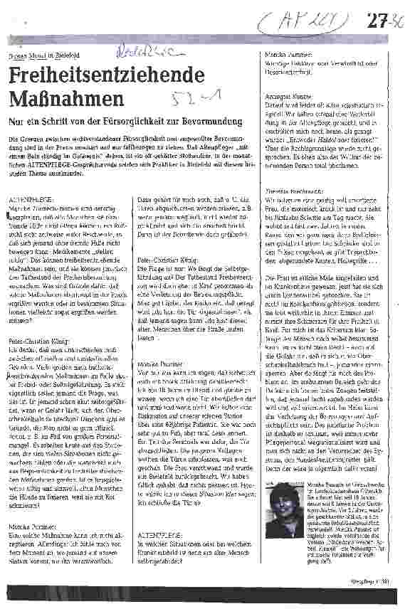 Vorschauseite 1: Freiheitsentziehende Maßnahmen Nur ein Schritt von der Fürsorglichkeit zur Bevormundung