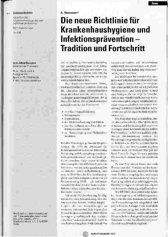 Vorschauseite 1: Die neue Richtlinie für Krankenhaushygiene und Infektionsprävention Tradition und Fortschritt