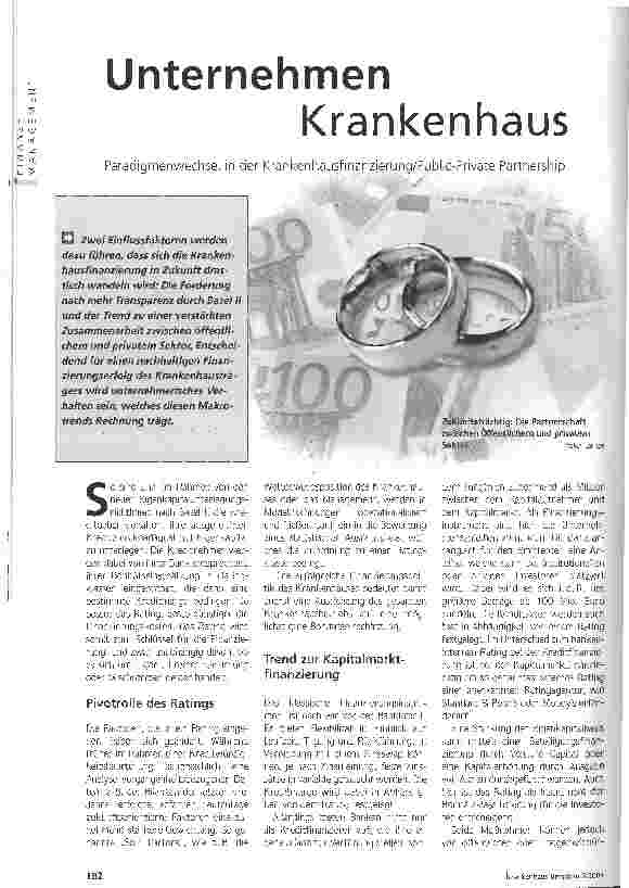 Vorschauseite 1: Unternehmen Krankenhaus Paradigmenwechsel in der Krankenhausfinanzierung/Public-Private Partnership