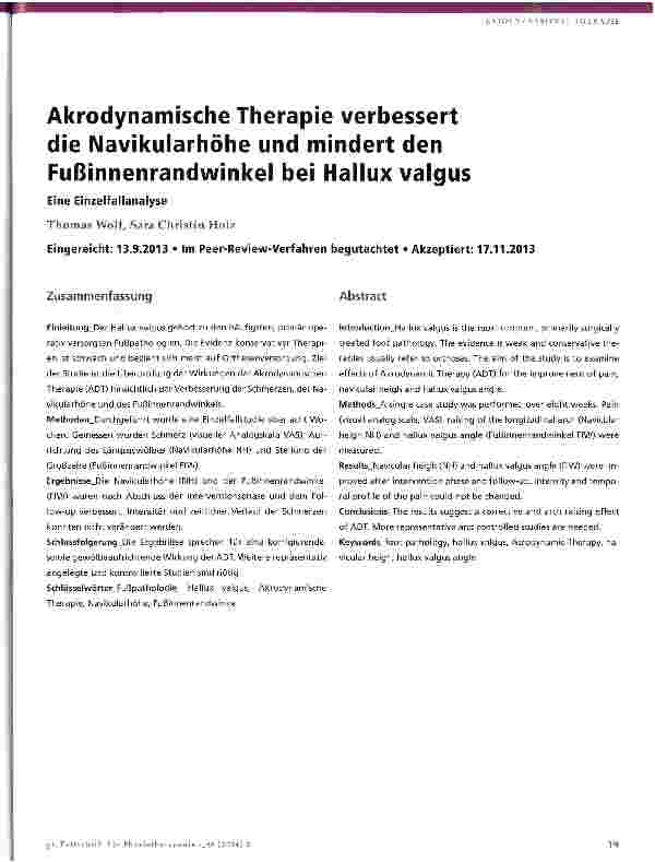 Vorschauseite 1: Akrodynamische Therapie verbessert die Navikularhöhe und mindert den Fußinnenrandwinkel bei Hallux valgus
