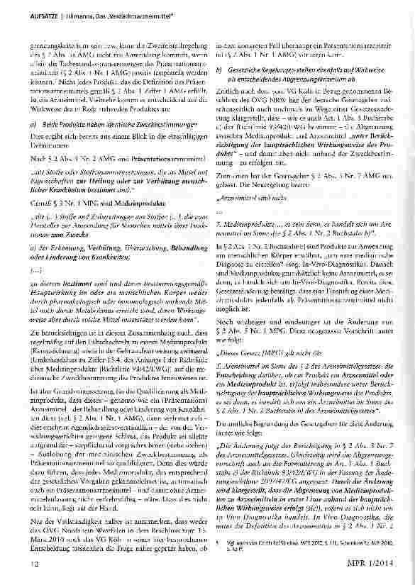 Vorschauseite 2: Das Verdachtsarzneimittel - Eine Besprechung des Urteils des VG Köln vom 9. April 2013 - Az.: 7 K 4315/11