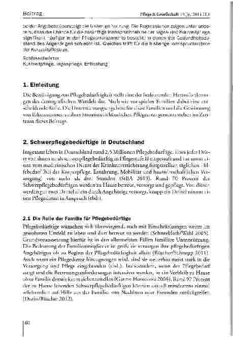 Vorschauseite 2: Erholungszeiten für Familien von Schwerpflegebedürftigen; Inanspruchnahme und Potenzial von Tagesund Kurzzeitpflege