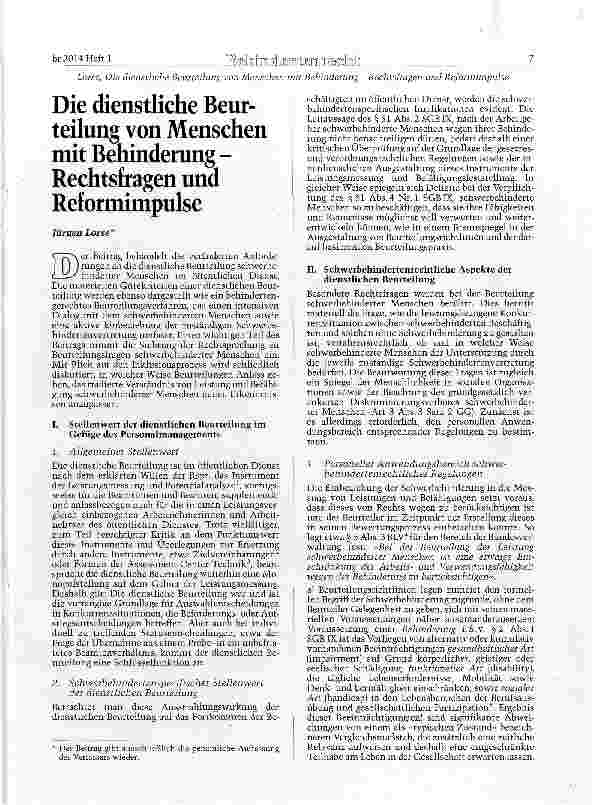 Vorschauseite 1: Die dienstliche Beurteilung von Menschen mit Behinderung -Rechtsfragen und Reformimpulse