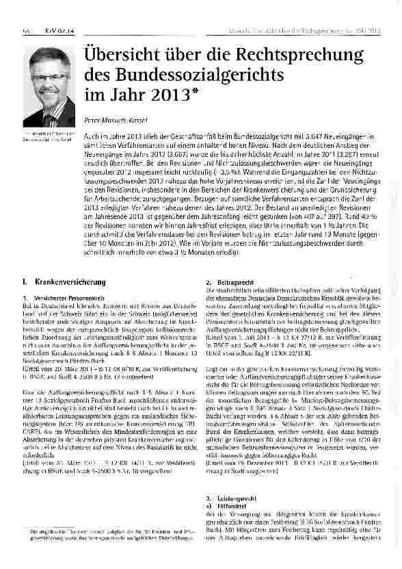 Vorschauseite 1: Übersicht über die Rechtsprechung des Bundessozialgerichts im Jahr 2013