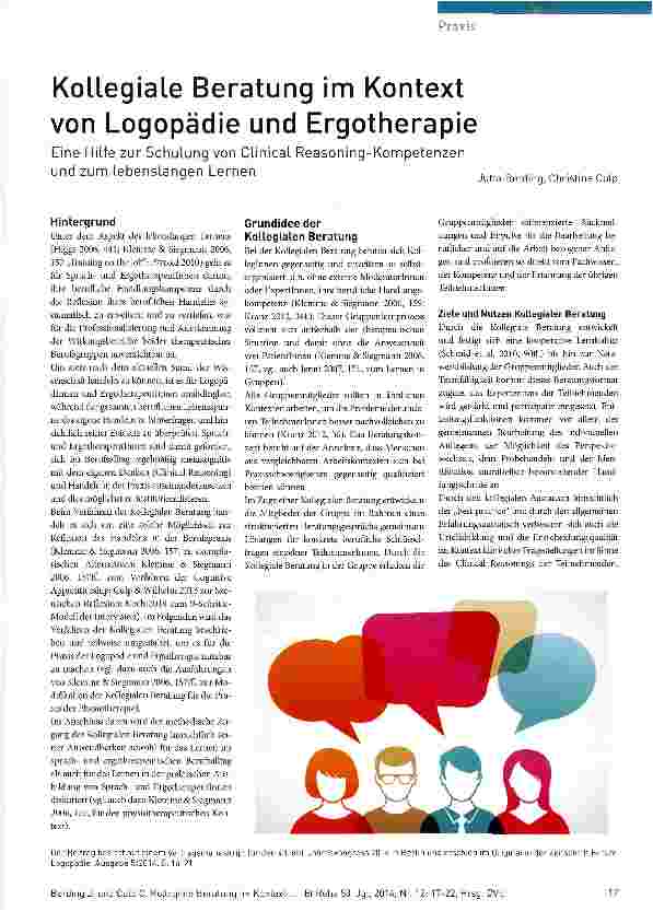 Vorschauseite 1: Kollegiale Beratung im Kontext von Logopädie und Ergotherapie