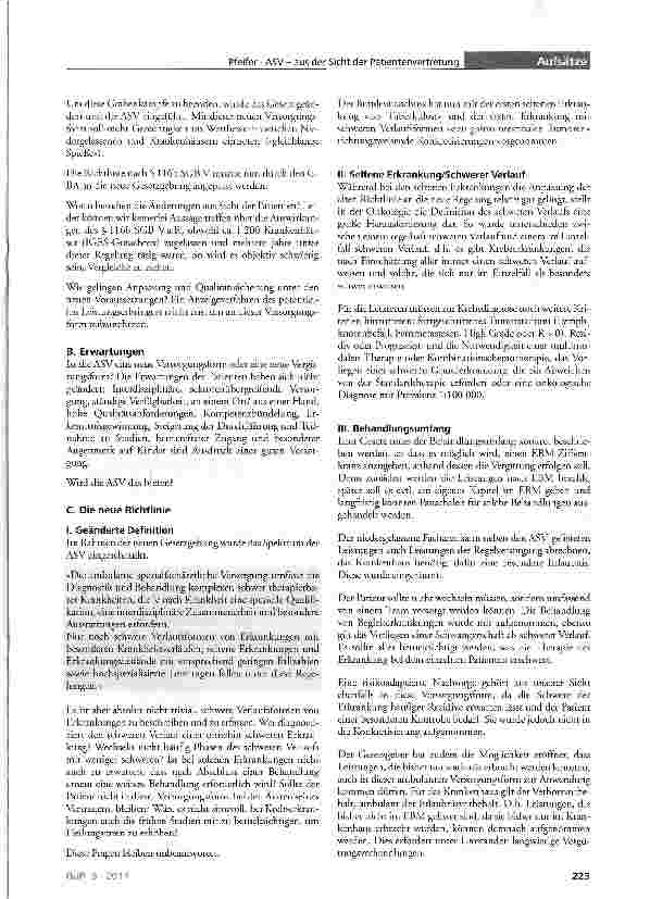 Vorschauseite 2: Ambulante Spezialfachärztliche Versorgung (ASV) - aus Sicht der Patientenvertretung