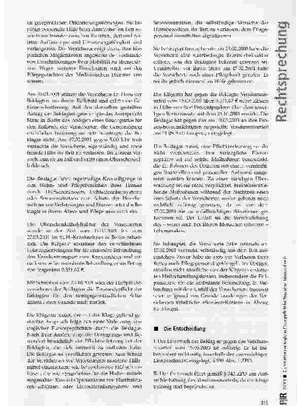 Vorschauseite 2: Zur Verletzung vertraglicher Fürsorgepflicht bei Sturz einer Heimbewohnerin