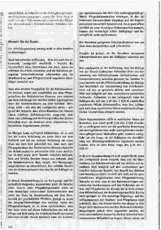 Vorschauseite 5: Zur Verletzung vertraglicher Fürsorgepflicht bei Sturz einer Heimbewohnerin