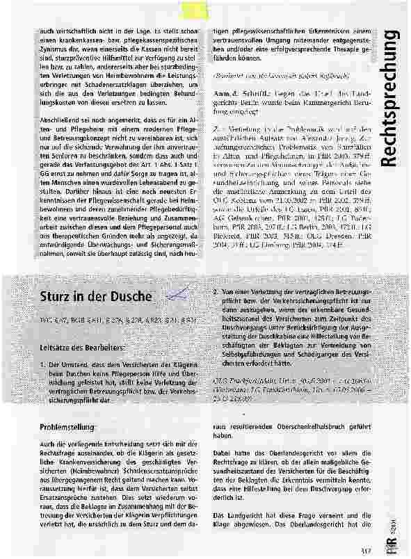 Vorschauseite 6: Zur Verletzung vertraglicher Fürsorgepflicht bei Sturz einer Heimbewohnerin