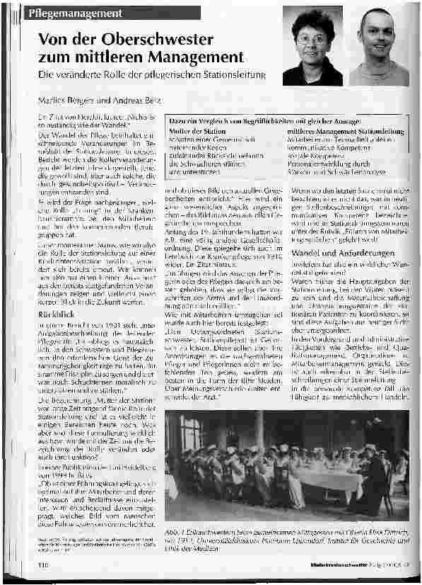 Vorschauseite 1: Von der Oberschwester zum mittleren Management
