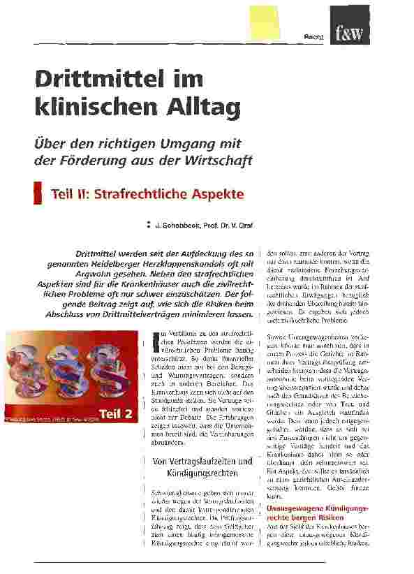 Vorschauseite 1: Drittmittel im klinischen AlltagÜber den richtigen Umgang mit der Förderung aus der WirtschaftTeil II: Strafrechtliche Aspekte