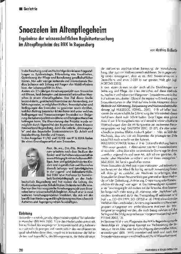 Vorschauseite 1: Snoezelen im AltenpflegeheimErgebnisse der wissenschaftlichen Begleituntersuchung im Altenpflegeheim des BRK in Regensburg