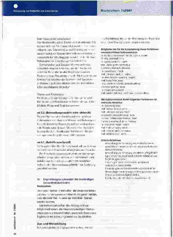 Vorschauseite 4: Betreuung von Patienten am LebensendeMedizinisch-ethische Richtlinien der SAMW(1. Publikation zur Vernehmiassung; die deutsche Fassung ist die Stammversion)