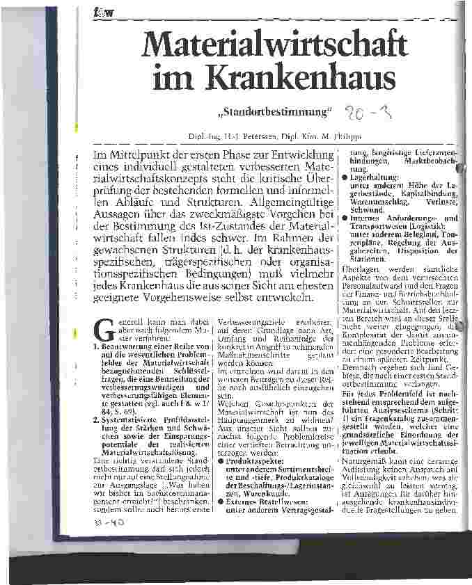 Vorschauseite 1: Materialwirtschaft im Krankenhaus Standortbestimmung
