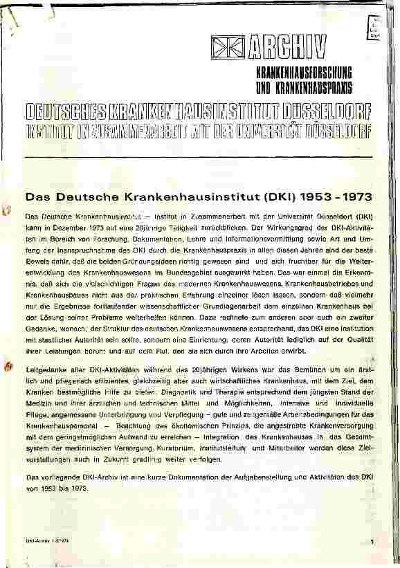 Vorschauseite 1: Das Deutsche Krankenhausinstitut DKI 1953-1973