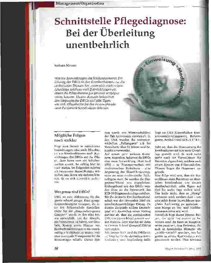 Vorschauseite 1: Schnittstelle Pflegediagnose: Bei der Überleitung unentbehrlich
