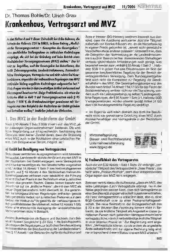 Vorschauseite 1: Krankenhaus, Vertragsarzt und MVZ