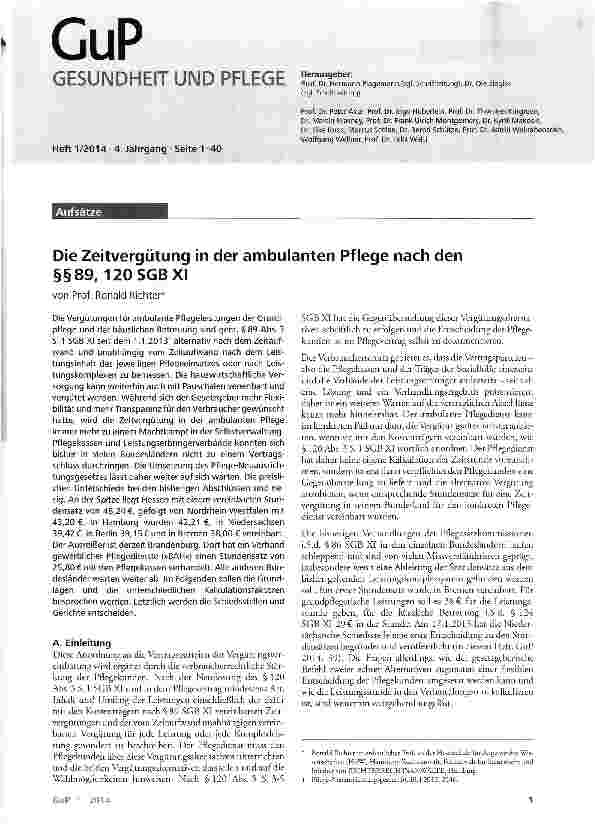 Vorschauseite 1: Die Zeitvergütung in der ambulanten Pflege nach den §§89, 120SGBXI