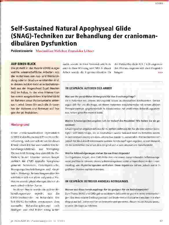 Vorschauseite 1: Self-Sustained Natural Apophyseal Glide (SNAG)-Techniken zur Behandlung der cranioman dibulären Dysfunktion