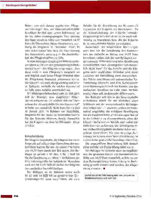 Vorschauseite 2: Erstattung der Kosten für einen Hausnotruf SG Wiesbaden vom 30.4.2014 (S 30 SO 172/11)