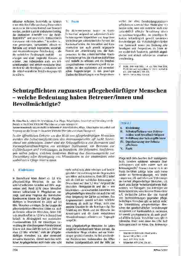 Vorschauseite 1: Schutzpflichten zugunsten pflegebedürftiger Menschen - welche Bedeutung haben Betreuer/innen und Bevollmächtigte?