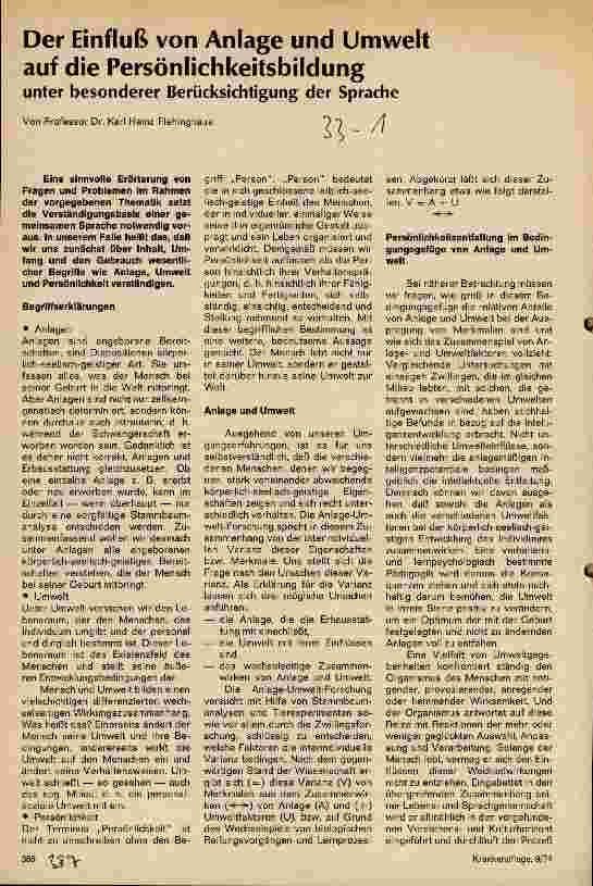 Vorschauseite 1: Der Einfluß von Anlage und Umwelt auf die Persönlichkeitsbildung unter besonderer Berücksichtigung der Sprache