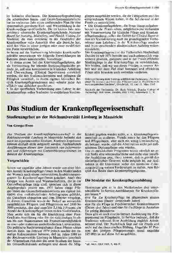 Vorschauseite 1: Das Studium der Krankenpflegewissenschaft Studienangebot an der Rechsuniversität in Maastricht