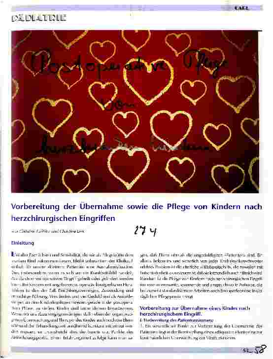 Vorschauseite 1: Postoperative Pflege von herzkranken Kindern Vorbereitung der Übernahme sowie die Pflege von Kindern nach herzchirurgischen Eingriffen