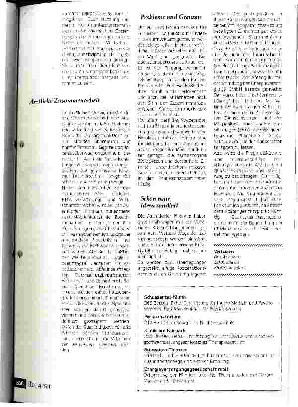 Vorschauseite 3: Dichtes Netz von Kooperationsleistungen geknüpft Untersuchung am Beispiel der Aulendorfer Kliniken