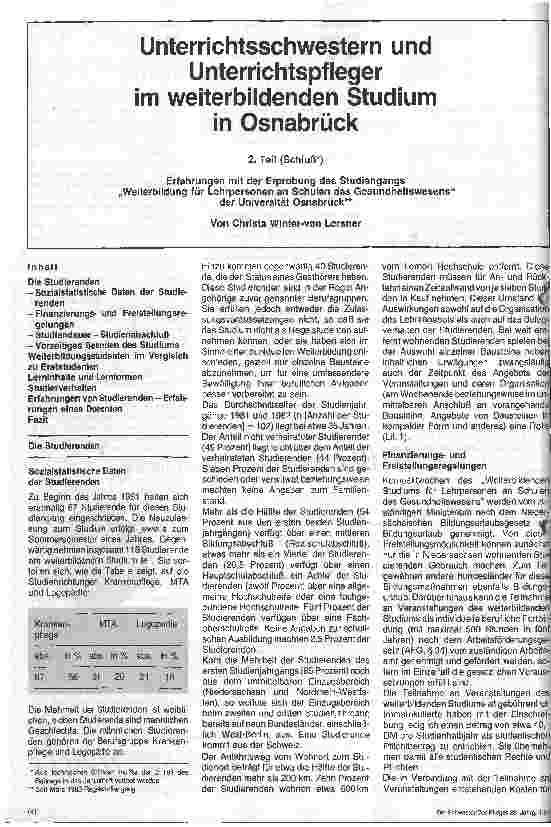 Vorschauseite 1: Unterrichtsschwestern und Pfleger im weiterbildenden Studium in Osnabrück 2. Teil Schluß
