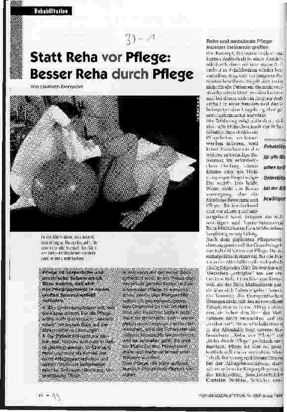 Vorschauseite 1: Statt Reha VOR Pflege: Besser Reha DURCH Pflege