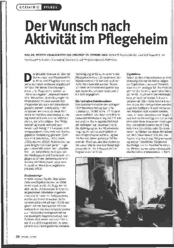 Vorschauseite 1: Der Wunsch nach Aktivität im Pflegeheim