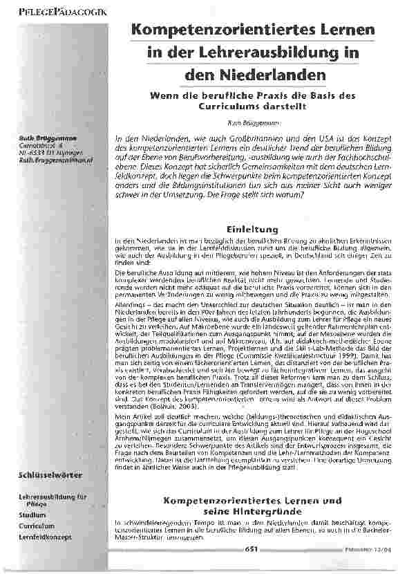 Vorschauseite 1: Kompetenzorientiertes Lernen in der Lehrerausbildung in den Niederlanden