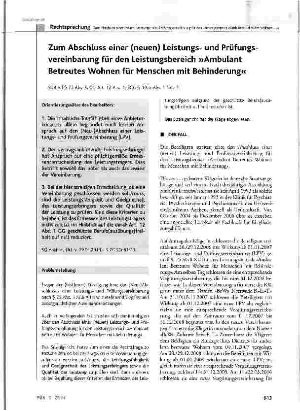 Vorschauseite 1: Zum Abschluss einer (neuen) Leistungsund Prüfungs-vereinbarung für den Leistungsbereich »Ambulant Betreutes Wohnen für Menschen mit Behinderung«