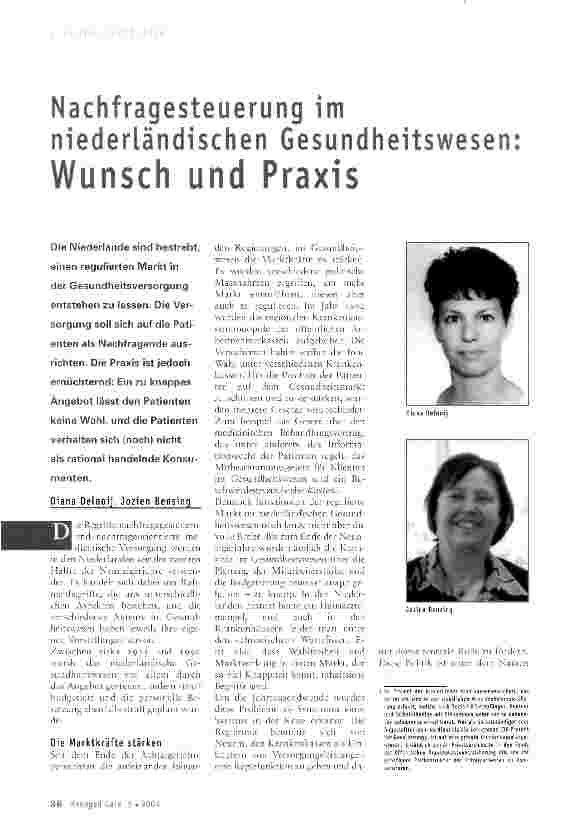 Vorschauseite 1: Nachfragesteuerung im niederländischen Gesundheitswesen: Wunsch und Praxis