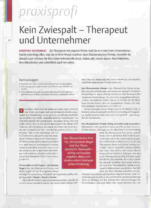Vorschauseite 1: Kein Zwiespalt Therapeut und Unternehmer