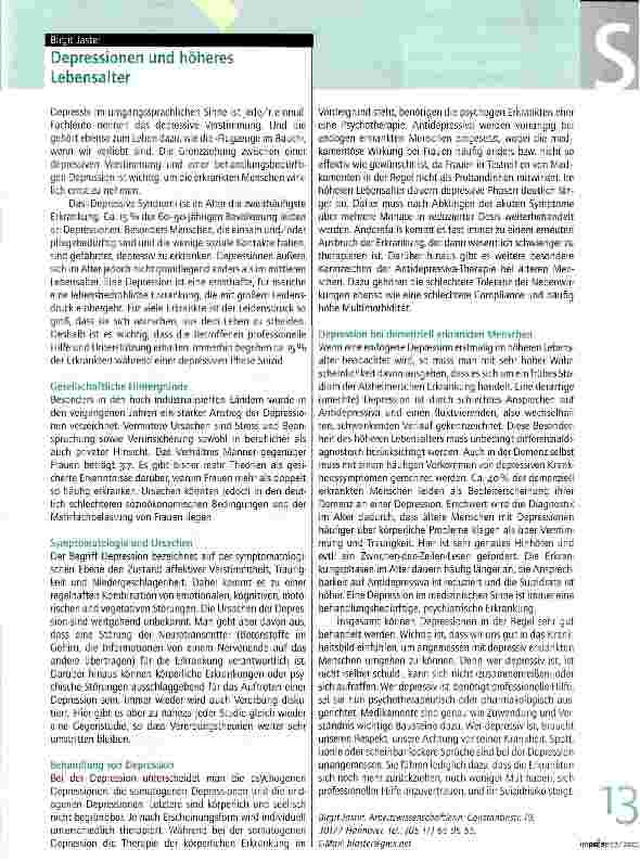 Vorschauseite 1: Depressionen und höheres Lebensalter