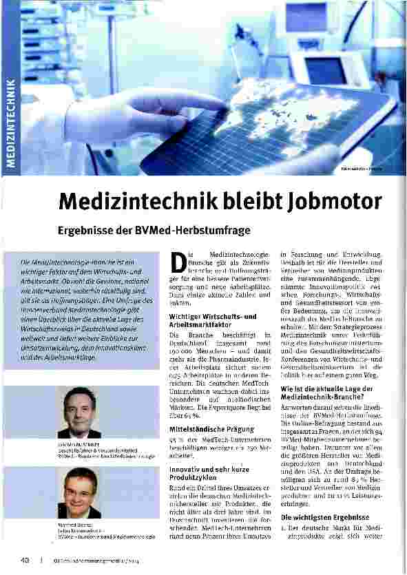 Vorschauseite 1: Medizintechnik bleibt Jobmotor