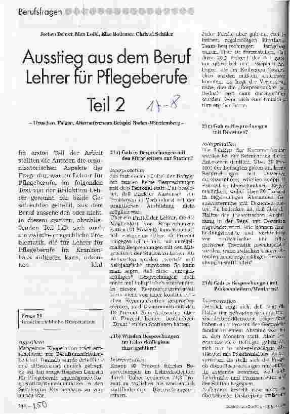Vorschauseite 1: Ausstieg aus dem Beruf Lehrer für Pflegeberufe Teil 2: Ursachen, Folgen, Alternativen am Bsp. Baden-Württemberg