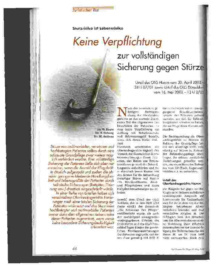 Vorschauseite 1: Keine Verpflichtung zur vollständigen Sicherung gegen Stürze