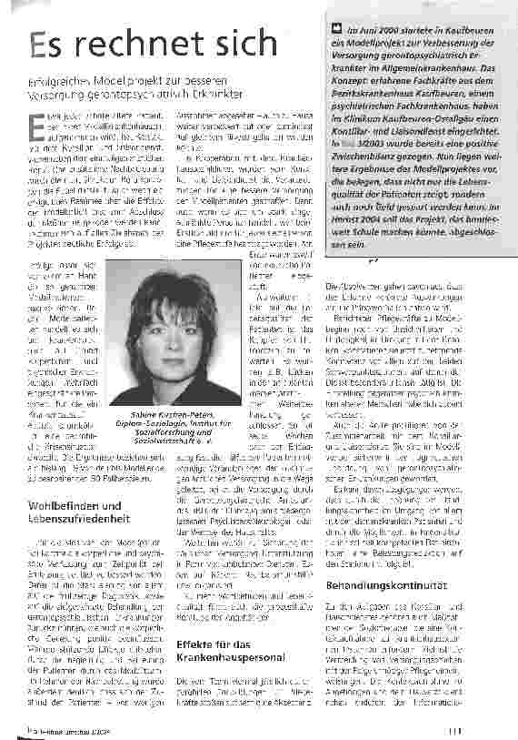 Vorschauseite 1: Es rechnet sich Erfolgreiches Modellprojekt zur besseren Versorgung gerontopsychiatrisch Erkrankter