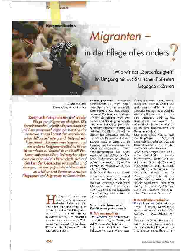 Vorschauseite 1: Migranten - in der Pflege alles anders Wie wir der Sprachlosigkeit im Umgang mit ausländischen Patienten begegnen können