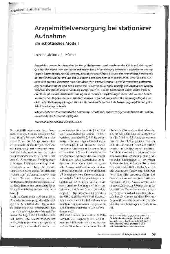 Vorschauseite 1: Arzneimittelversorgung bei stationärer Aufnahme Ein schottisches Modell