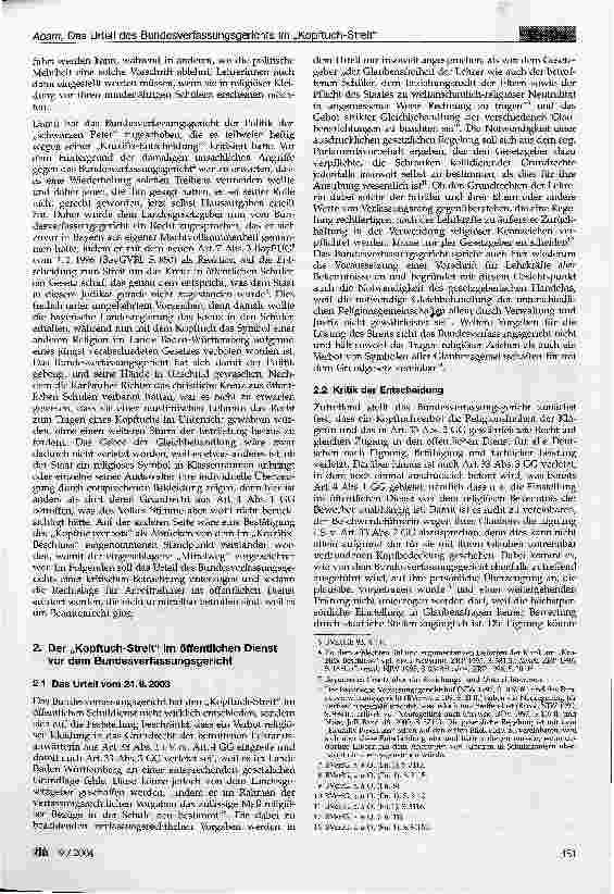 Vorschauseite 2: Das Urteil des Bundesverfassungsgerichts im Kopftuch-Streit und seine Bedeutung für das Arbeitsrecht im öffentlichen Dienst