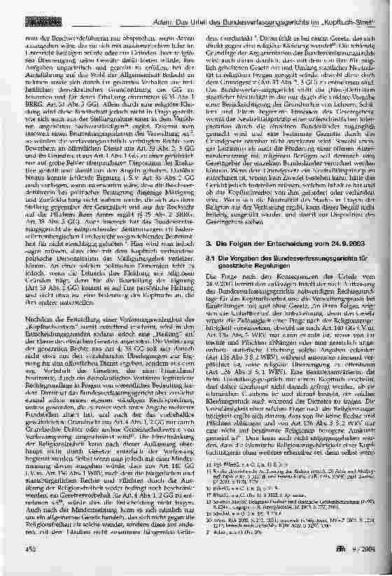 Vorschauseite 3: Das Urteil des Bundesverfassungsgerichts im Kopftuch-Streit und seine Bedeutung für das Arbeitsrecht im öffentlichen Dienst