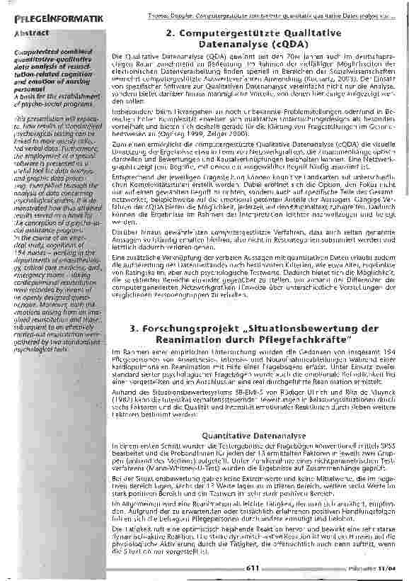 Vorschauseite 2: Computergestützte kombinierte quantitativ-qualitative Datenanalyse von reanimationsbezogenenKognitionen und Emotionen bei Krankenpflegepersonal