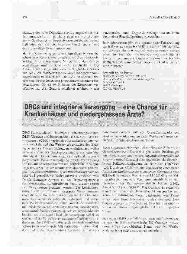 Vorschauseite 1: DRGs und integrierte Versorgung - eine Chance für Krankenhäuser und niedergelassene Ärzte?