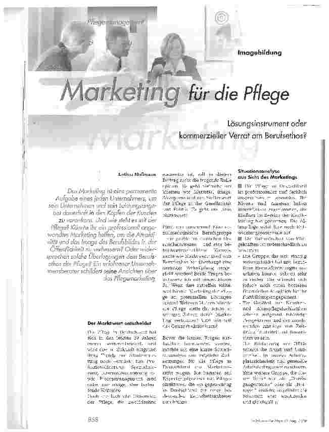 Vorschauseite 1: Marketing für die Pflege. Lösungsinstrument oder kommerzieller Verrat am Berufsethos?