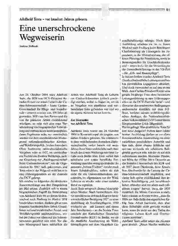 Vorschauseite 1: Eine unerschrockene WegweiserinAdelheid Testa - vor hundert Jahren geboren