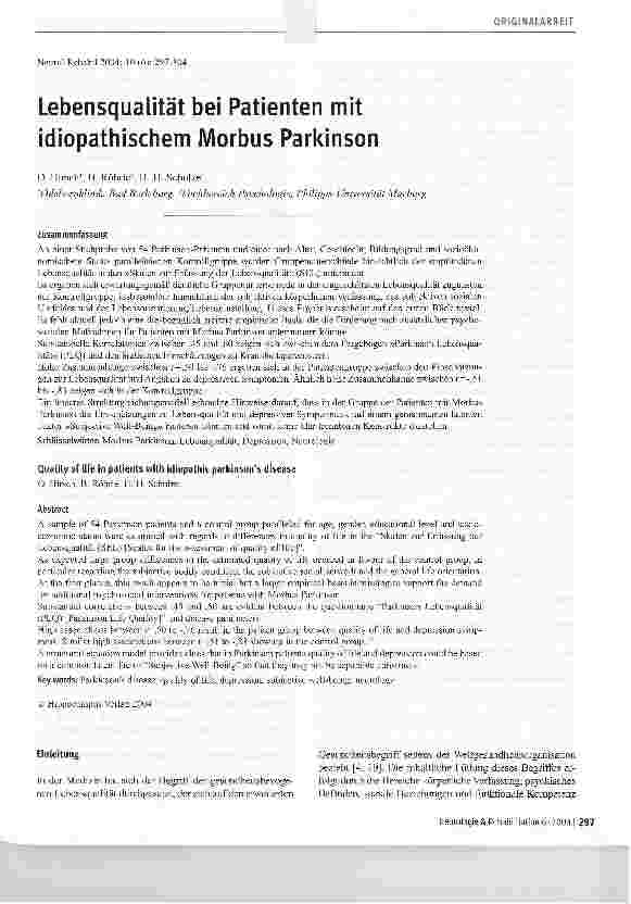 Vorschauseite 1: Lebensqualität bei Patienten mit idiopathischem Morbus Parkinson